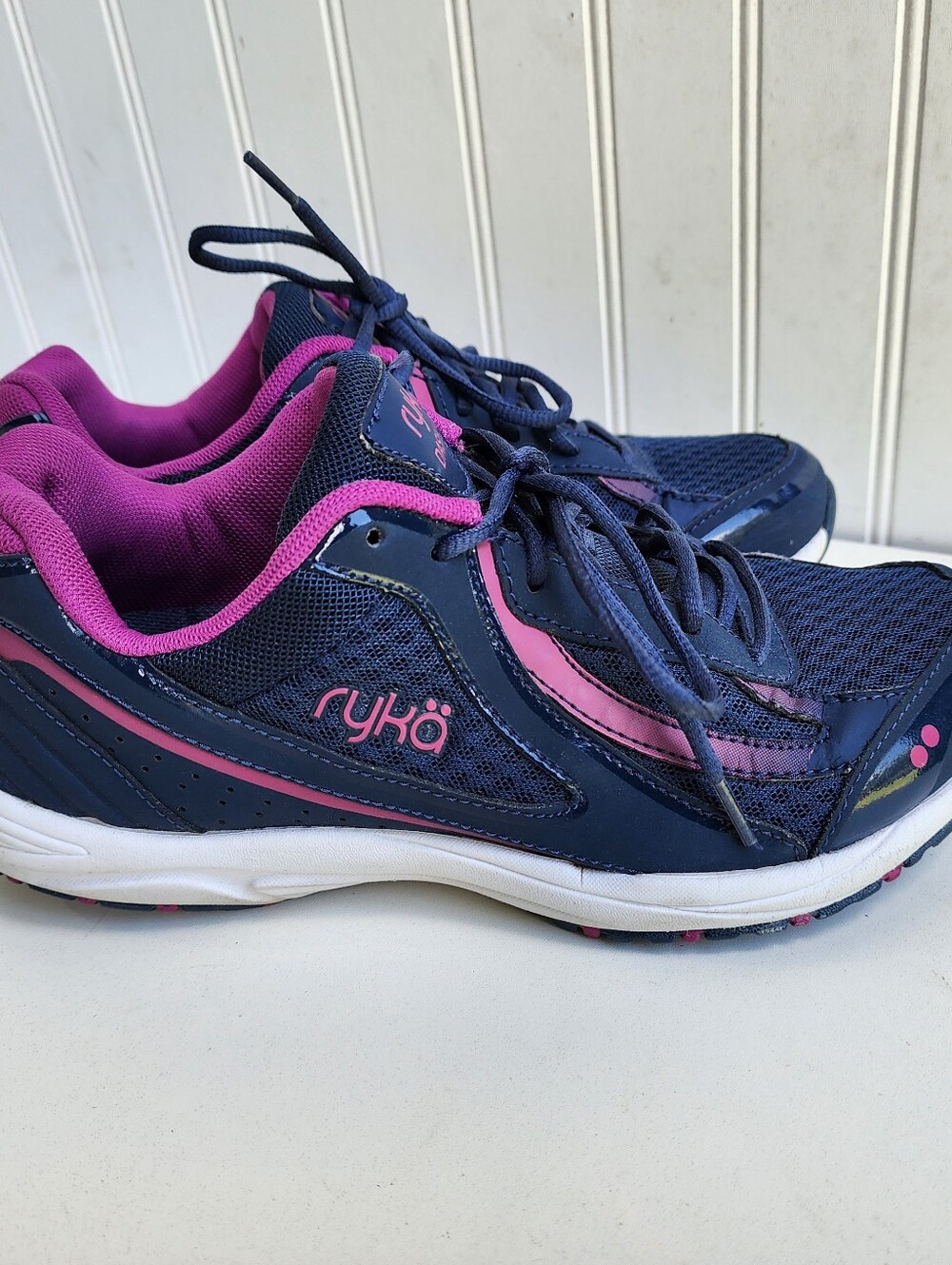 Ryka Dash 3 Womens Walking Shoes Navy Blue Pink Mesh Leather Sneakers 8W